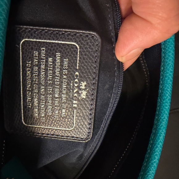 Coach Navy Leather Tote Bag Bright Blue Trim Shoulder Bag - Picture 3 of 10